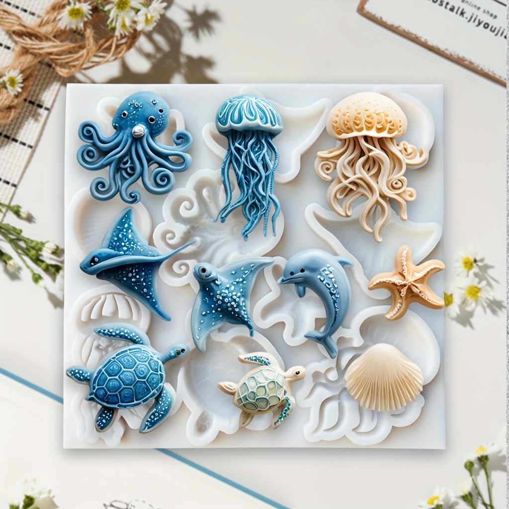 Soap Making Kit For Beginners - Meerestier-Silikonform: Oktopus, Qualle, Delfin, Schildkröte –